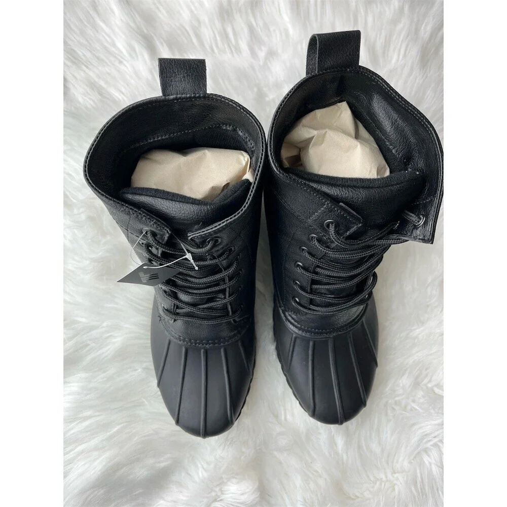 🆕 London Fog Collection Men's Seth Duck Boots Black Waterproof Lace-Up Size 13